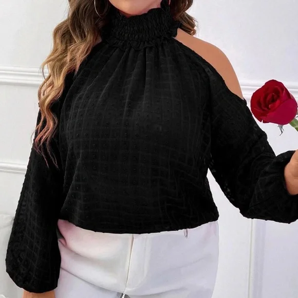 Plus Cold Shoulder Mock Neck Blouse - Picture 8 of 8